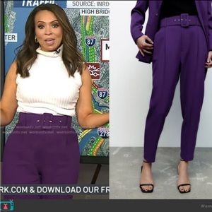 Zara HIGH-WAIST SKINNY TROUSERS W/ BELT PURPLE  COLOR SIZE S NEW